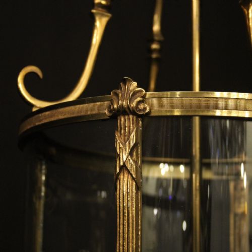 FRENCH LARGE GILDED BRONZE 4 LIGHT ANTIQUE HALL LANTERN - ADDITIONAL PHOTO 5