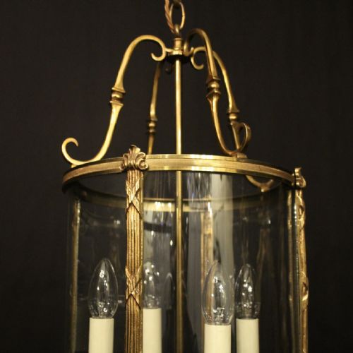 FRENCH LARGE GILDED BRONZE 4 LIGHT ANTIQUE HALL LANTERN - ADDITIONAL PHOTO 6