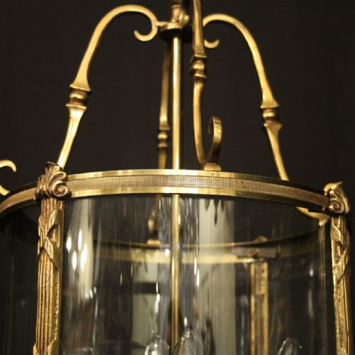 FRENCH LARGE GILDED BRONZE 4 LIGHT ANTIQUE HALL LANTERN - ADDITIONAL PHOTO 7