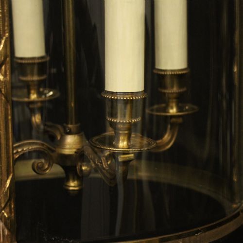 FRENCH LARGE GILDED BRONZE 4 LIGHT ANTIQUE HALL LANTERN - ADDITIONAL PHOTO 8