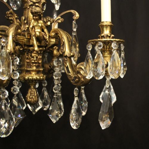 FRENCH GILDED BRONZE CRYSTAL 6 LIGHT ANTIQUE CHANDELIER - ADDITIONAL PHOTO 1