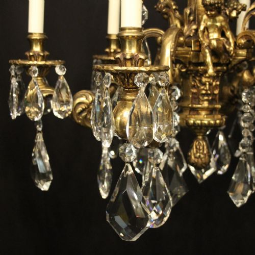 FRENCH GILDED BRONZE CRYSTAL 6 LIGHT ANTIQUE CHANDELIER - ADDITIONAL PHOTO 2