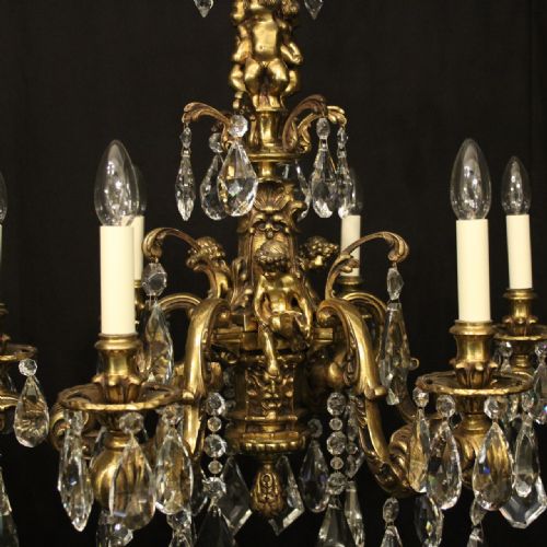 FRENCH GILDED BRONZE CRYSTAL 6 LIGHT ANTIQUE CHANDELIER - ADDITIONAL PHOTO 3