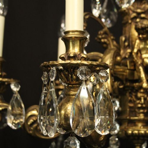 FRENCH GILDED BRONZE CRYSTAL 6 LIGHT ANTIQUE CHANDELIER - ADDITIONAL PHOTO 5