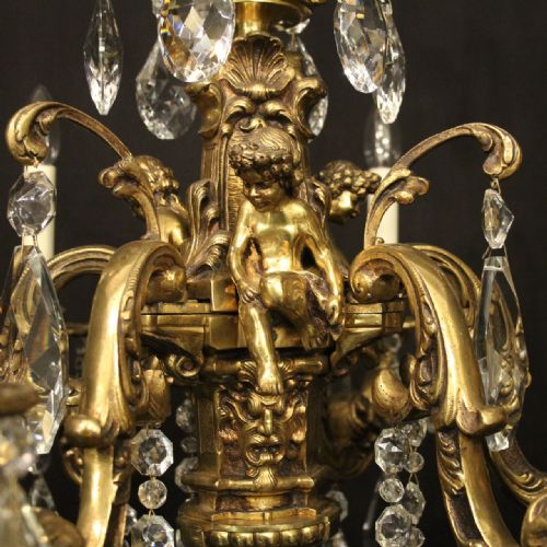 FRENCH GILDED BRONZE CRYSTAL 6 LIGHT ANTIQUE CHANDELIER - ADDITIONAL PHOTO 6