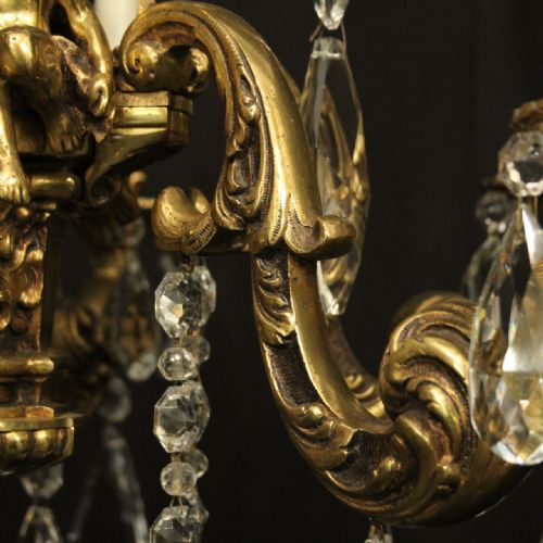 FRENCH GILDED BRONZE CRYSTAL 6 LIGHT ANTIQUE CHANDELIER - ADDITIONAL PHOTO 7