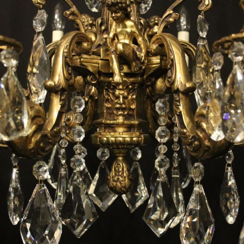 FRENCH GILDED BRONZE CRYSTAL 6 LIGHT ANTIQUE CHANDELIER - ADDITIONAL PHOTO 8