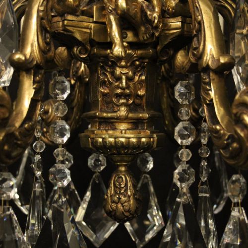 FRENCH GILDED BRONZE CRYSTAL 6 LIGHT ANTIQUE CHANDELIER - ADDITIONAL PHOTO 9