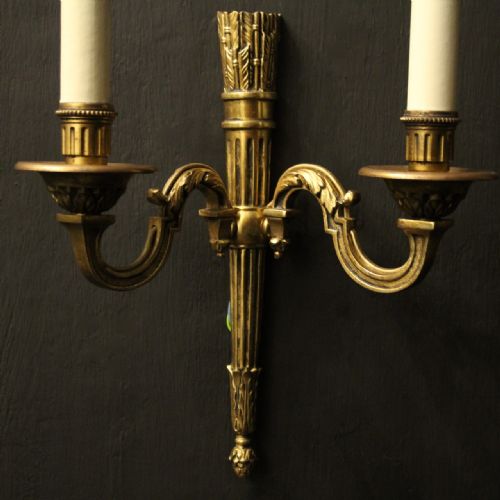 FRENCH SET OF 4 GILDED BRONZE TWIN ARM WALL LIGHTS - ADDITIONAL PHOTO 5