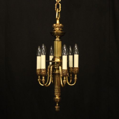 french gilded bronze 6 light antique chandelier - CATEGORY: ANTIQUE LIGHTING - DATED 19TH CENTURY