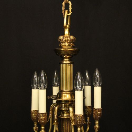 FRENCH GILDED BRONZE 6 LIGHT ANTIQUE CHANDELIER - ADDITIONAL PHOTO 1