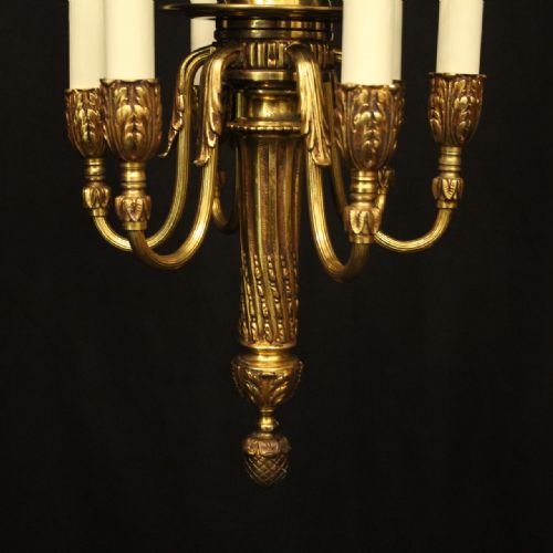 FRENCH GILDED BRONZE 6 LIGHT ANTIQUE CHANDELIER - ADDITIONAL PHOTO 3