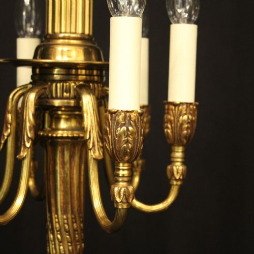 FRENCH GILDED BRONZE 6 LIGHT ANTIQUE CHANDELIER - ADDITIONAL PHOTO 4