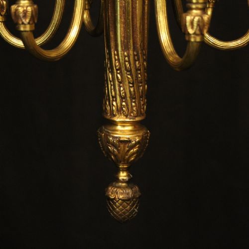 FRENCH GILDED BRONZE 6 LIGHT ANTIQUE CHANDELIER - ADDITIONAL PHOTO 5