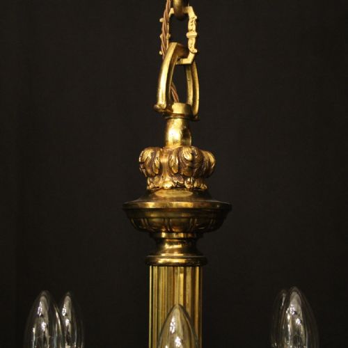 FRENCH GILDED BRONZE 6 LIGHT ANTIQUE CHANDELIER - ADDITIONAL PHOTO 7