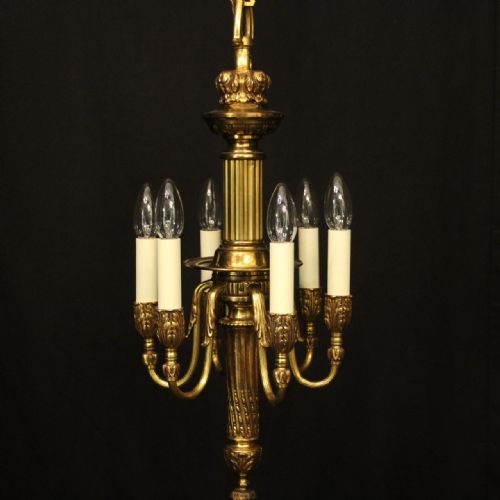 FRENCH GILDED BRONZE 6 LIGHT ANTIQUE CHANDELIER - ADDITIONAL PHOTO 8