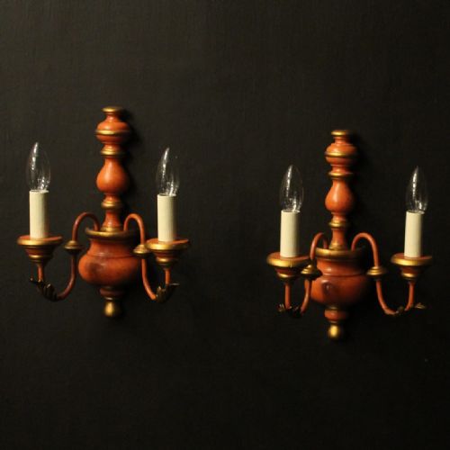 italian pair of polychrome twin arm wall lights - CATEGORY: ANTIQUE LIGHTING - DATED 1930
