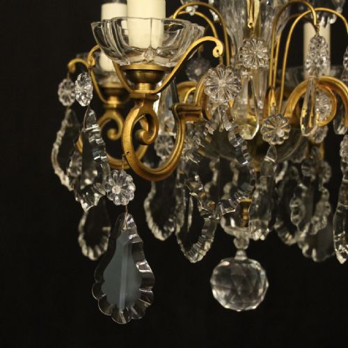 FRENCH GILDED BRONZE CRYSTAL 4 LIGHT ANTIQUE CHANDELIER - ADDITIONAL PHOTO 1