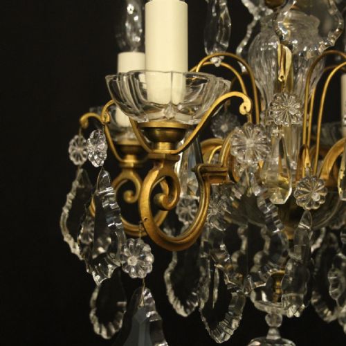 FRENCH GILDED BRONZE CRYSTAL 4 LIGHT ANTIQUE CHANDELIER - ADDITIONAL PHOTO 2