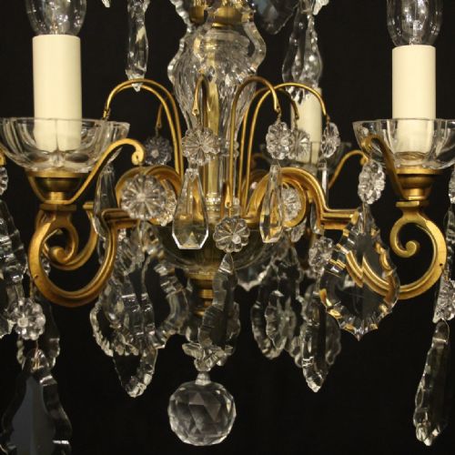 FRENCH GILDED BRONZE CRYSTAL 4 LIGHT ANTIQUE CHANDELIER - ADDITIONAL PHOTO 3