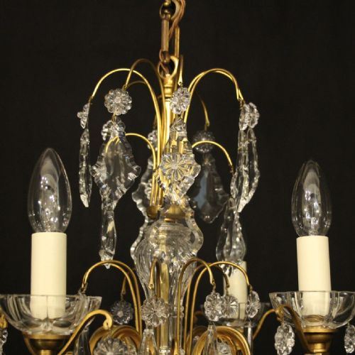 FRENCH GILDED BRONZE CRYSTAL 4 LIGHT ANTIQUE CHANDELIER - ADDITIONAL PHOTO 4