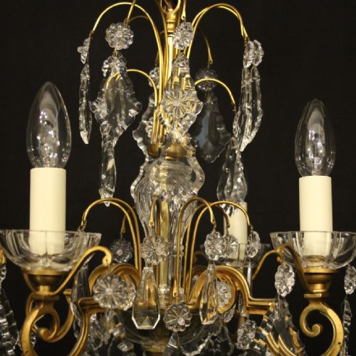 FRENCH GILDED BRONZE CRYSTAL 4 LIGHT ANTIQUE CHANDELIER - ADDITIONAL PHOTO 5