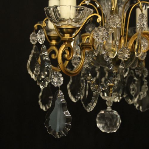 FRENCH GILDED BRONZE CRYSTAL 4 LIGHT ANTIQUE CHANDELIER - ADDITIONAL PHOTO 6