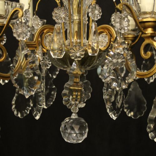 FRENCH GILDED BRONZE CRYSTAL 4 LIGHT ANTIQUE CHANDELIER - ADDITIONAL PHOTO 7