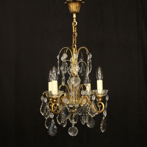 FRENCH GILDED BRONZE CRYSTAL 4 LIGHT ANTIQUE CHANDELIER - ADDITIONAL PHOTO 8