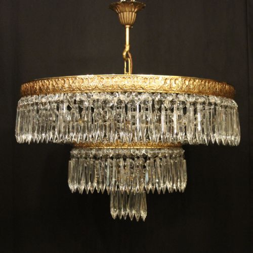 french gilded crystal 6 light antique plaffonier - CATEGORY: ANTIQUE LIGHTING - DATED 1930