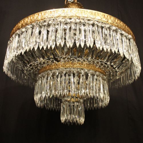 FRENCH GILDED CRYSTAL 6 LIGHT ANTIQUE PLAFFONIER - ADDITIONAL PHOTO 1