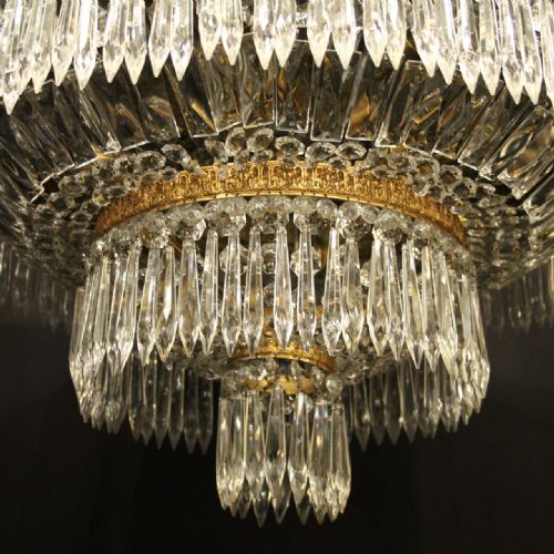 FRENCH GILDED CRYSTAL 6 LIGHT ANTIQUE PLAFFONIER - ADDITIONAL PHOTO 2