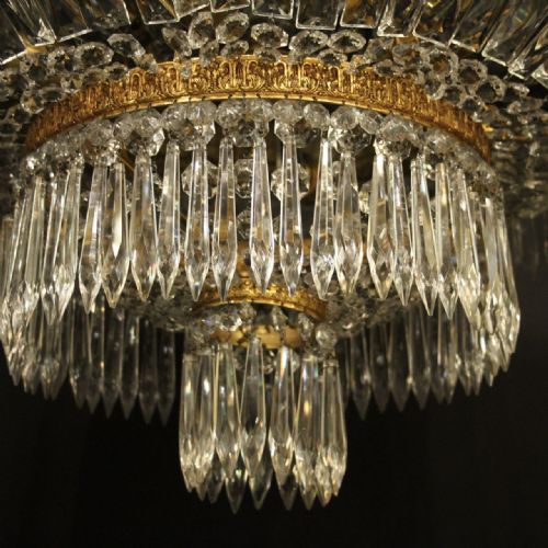 FRENCH GILDED CRYSTAL 6 LIGHT ANTIQUE PLAFFONIER - ADDITIONAL PHOTO 3