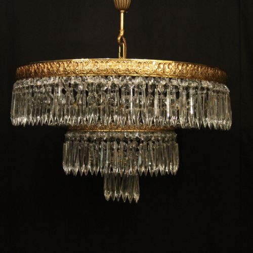 FRENCH GILDED CRYSTAL 6 LIGHT ANTIQUE PLAFFONIER - ADDITIONAL PHOTO 4
