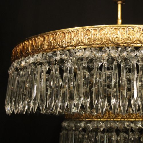 FRENCH GILDED CRYSTAL 6 LIGHT ANTIQUE PLAFFONIER - ADDITIONAL PHOTO 5