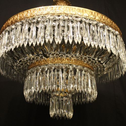 FRENCH GILDED CRYSTAL 6 LIGHT ANTIQUE PLAFFONIER - ADDITIONAL PHOTO 6