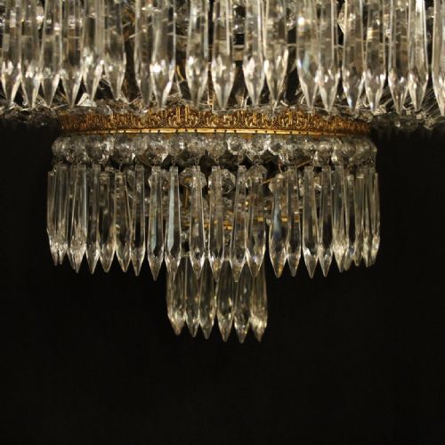 FRENCH GILDED CRYSTAL 6 LIGHT ANTIQUE PLAFFONIER - ADDITIONAL PHOTO 7