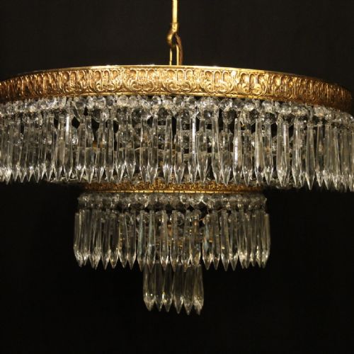 FRENCH GILDED CRYSTAL 6 LIGHT ANTIQUE PLAFFONIER - ADDITIONAL PHOTO 8