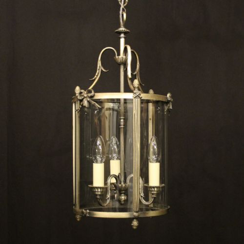 french silver gilded triple light antique hall lantern - CATEGORY: ANTIQUE LIGHTING - DATED 1920