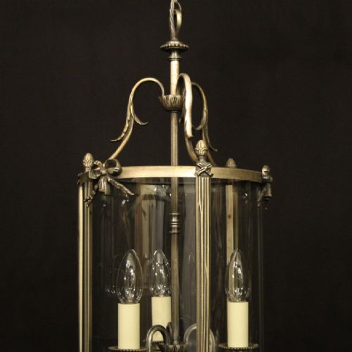 FRENCH SILVER GILDED TRIPLE LIGHT ANTIQUE HALL LANTERN - ADDITIONAL PHOTO 1