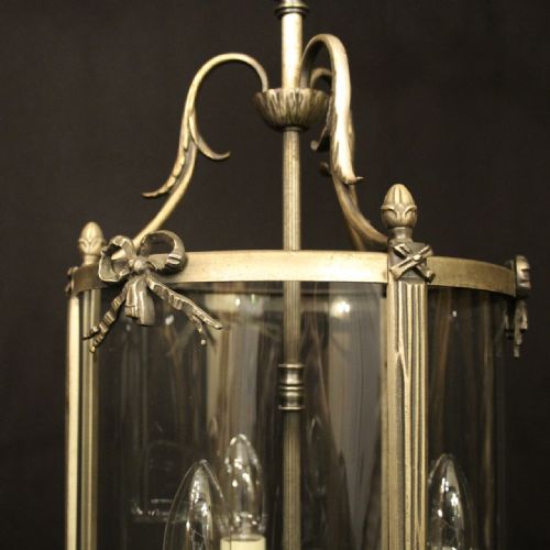 FRENCH SILVER GILDED TRIPLE LIGHT ANTIQUE HALL LANTERN - ADDITIONAL PHOTO 2