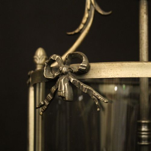 FRENCH SILVER GILDED TRIPLE LIGHT ANTIQUE HALL LANTERN - ADDITIONAL PHOTO 3