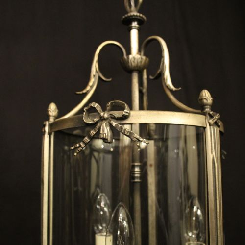 FRENCH SILVER GILDED TRIPLE LIGHT ANTIQUE HALL LANTERN - ADDITIONAL PHOTO 4