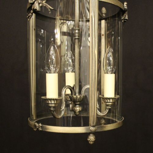 FRENCH SILVER GILDED TRIPLE LIGHT ANTIQUE HALL LANTERN - ADDITIONAL PHOTO 5