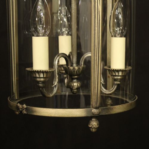 FRENCH SILVER GILDED TRIPLE LIGHT ANTIQUE HALL LANTERN - ADDITIONAL PHOTO 6