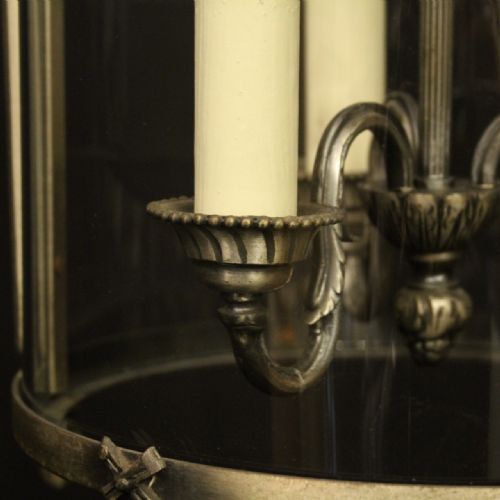 FRENCH SILVER GILDED TRIPLE LIGHT ANTIQUE HALL LANTERN - ADDITIONAL PHOTO 7