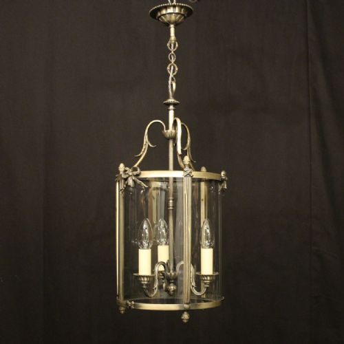 FRENCH SILVER GILDED TRIPLE LIGHT ANTIQUE HALL LANTERN - ADDITIONAL PHOTO 8