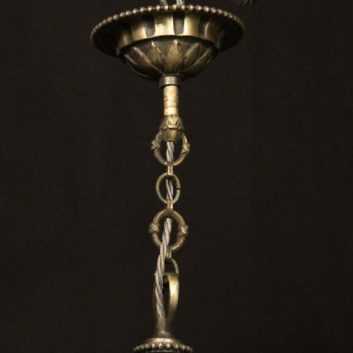FRENCH SILVER GILDED TRIPLE LIGHT ANTIQUE HALL LANTERN - ADDITIONAL PHOTO 9