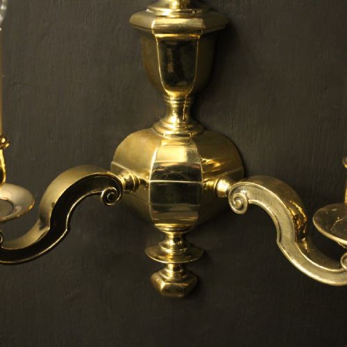 ENGLISH PAIR OF BRASS TWIN ARM ANTIQUE WALL LIGHTS - ADDITIONAL PHOTO 3