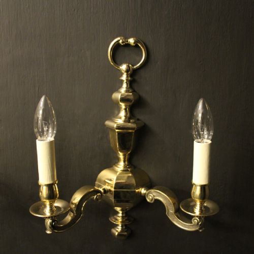 ENGLISH PAIR OF BRASS TWIN ARM ANTIQUE WALL LIGHTS - ADDITIONAL PHOTO 4